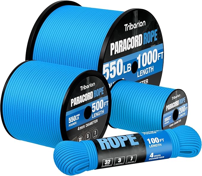 Paracord Rope 550 lb - 1000ft 5/32" Parachute Cord 4MM 7-Strand para Cord - Heavy Duty Spool String for Survival,Camping Gear, Survival Bracelet, Clothesline - Blue