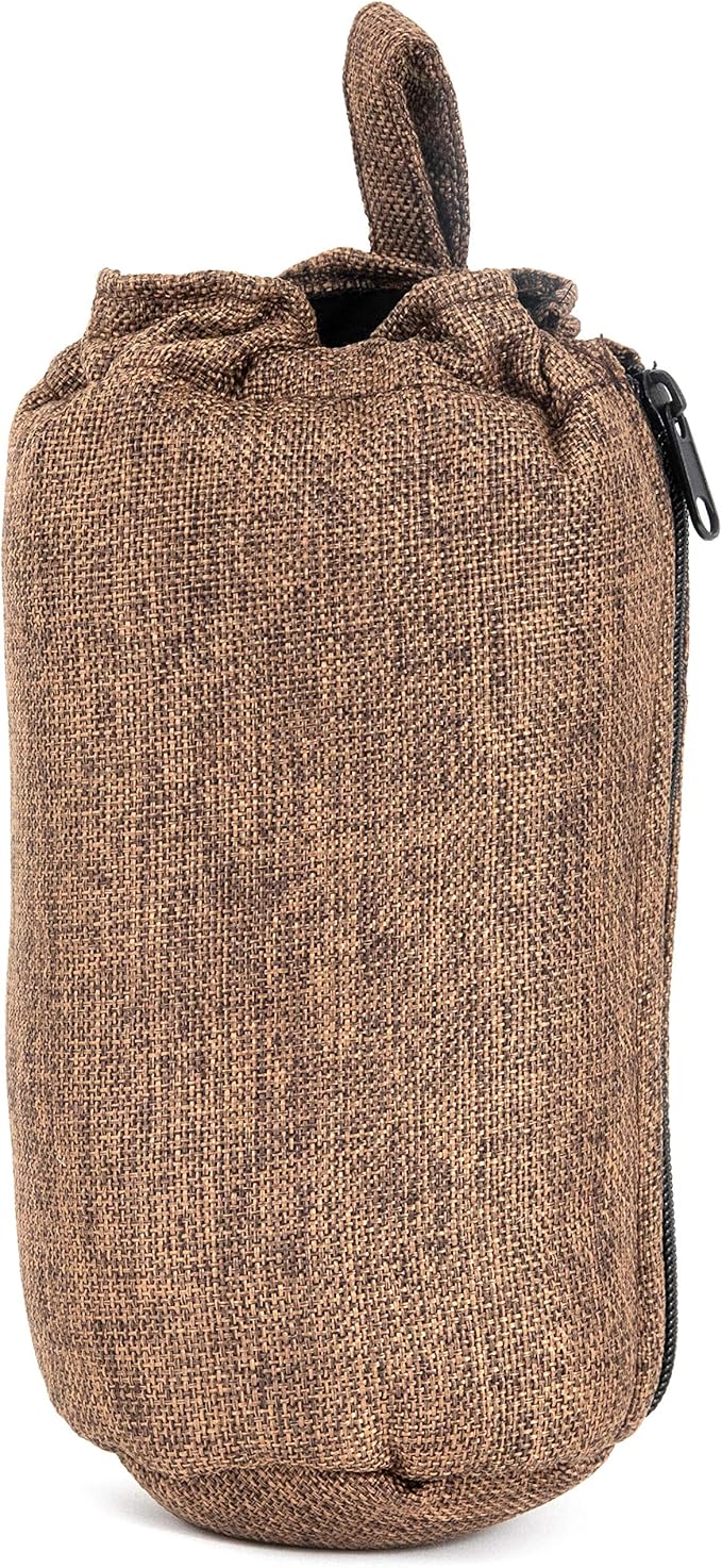 Nickel Bags Padded Drawstring Duffle Tube, Hemp Protective Sling Bag with Soft Velour Interior, Breakable-Safe Storage for Glass & Gear, Durable Zipper & Strap (8 Inch, Brown)