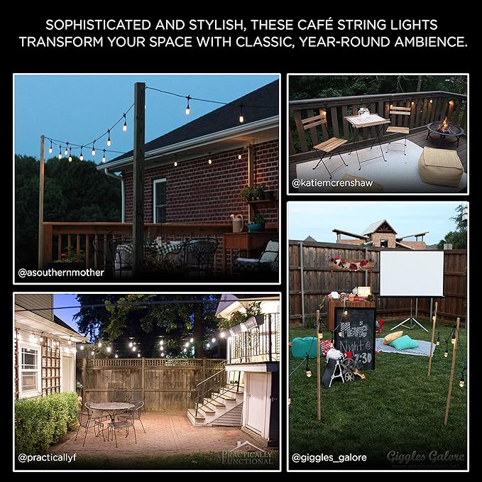 Enbrighten Classic Warm White String Lights, 48ft Black Cord, 24 Shatterproof Acrylic Bulbs, Weatherproof, Outdoor String Lights, 31664 (Pack of 2)