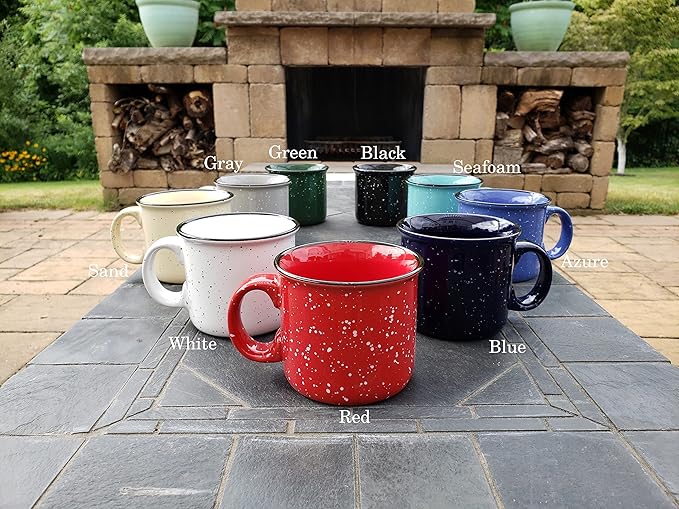 14oz Ceramic Campfire Coffee Mug (Set of 4), White with Speckled Finish - Durable Thick Walled Camping Style Cup for Outdoors or Home