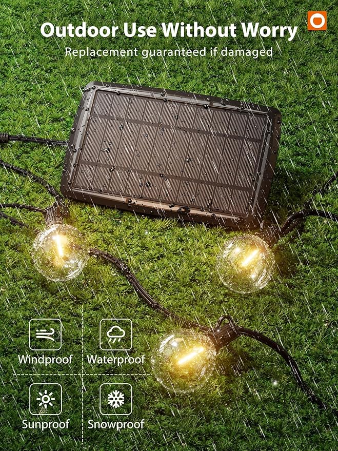 addlon 200FT Solar String Lights for Outside G50 Waterproof with USB Port Solar Patio Lights Outdoor Solar Powered LED Bulbs 3 Light Modes for Backyard Porch Garden Market Bistro Camping
