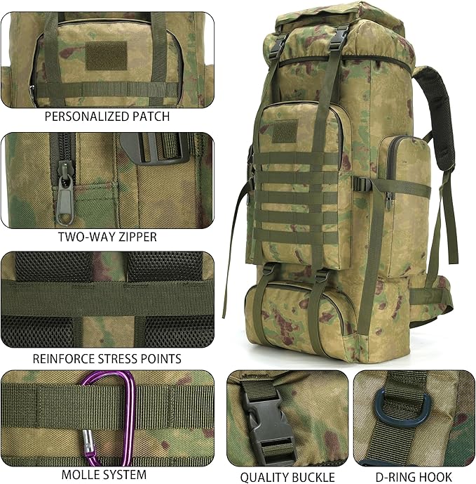 Hiking Backpack for Men 70L/100L Camping Backpack Military Rucksack Molle 3 Days Assault Pack for Climbing | Camping Backpack, 3 Days Assault Pack, for Climbing