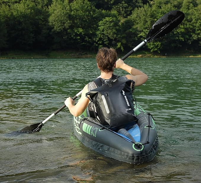 MARCHWAY Roll Top Waterproof Backpack, Floating Dry Bag 20L/30L/45L with Ergonomic Rectangular Base, Cushioned Back, Hip Strap for Hiking Camping Kayaking Travel (Black, 20L)