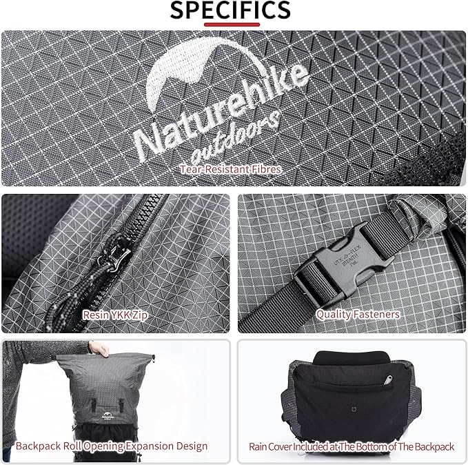 Naturehike 65L Rock Upgraded Internal Frame Hiking Backpack for Outdoor Camping Travel Backpacking with Rain Cover Ultralight Backpack for Adults