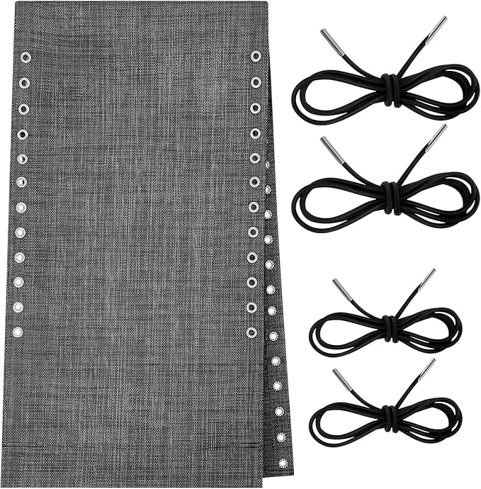 Queekay Chair Replacement Fabric with 4 Bungee Cord Lounge Chair Cloth Mesh Repair Kit for Patio Recliner Outdoor Lawn Pool(63 x 17 Inch,Black Grey)