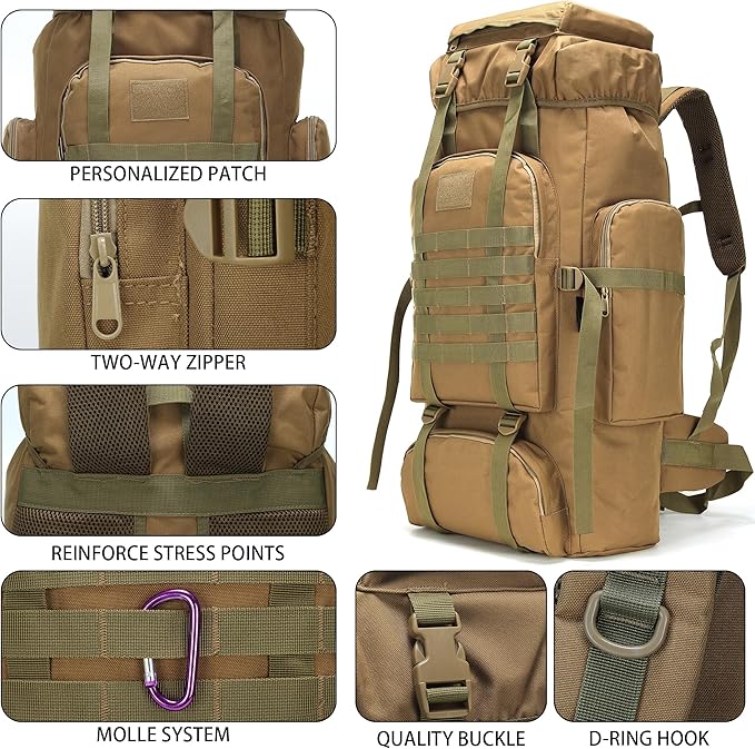Hiking Backpack for Men 70L/100L Camping Backpack Military Rucksack Molle 3 Days Assault Pack for Climbing | Camping Backpack, 3 Days Assault Pack, for Climbing