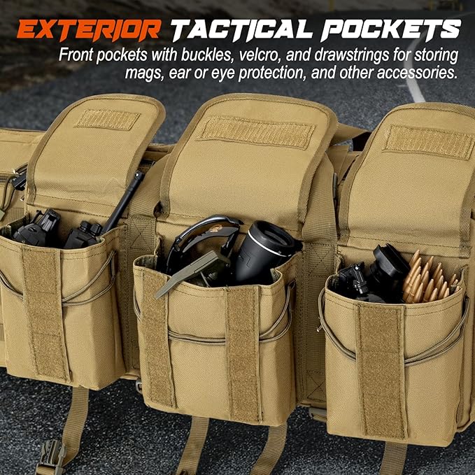 DULCE DOM 36 42 48 Inch Double Rifle Case, Tactical Soft Padded Backpack for Hunting & Shooting Range, Heavy-Duty Storage Gun Bag for 2 Rifles & Pistols with Lockable Zippers & MOLLE System