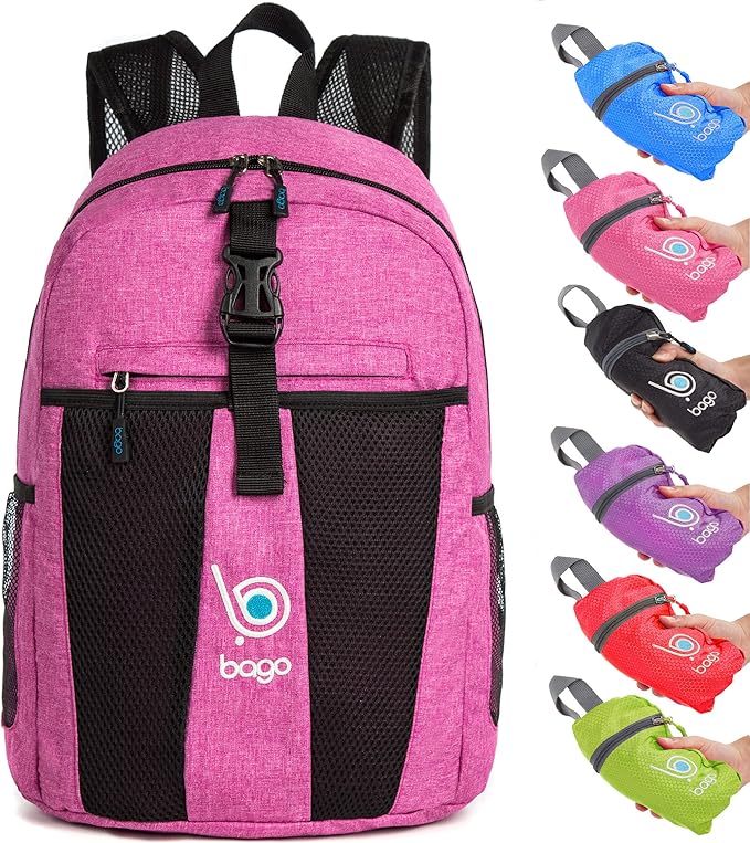 Bago Lightweight Backpack for Hiking for Women and Men - 25L Travel Day Pack - Foldable Hiking Daypack Ultralight for Camping Outdoor Sports - Packable Backpack for Travel (SnowPink)