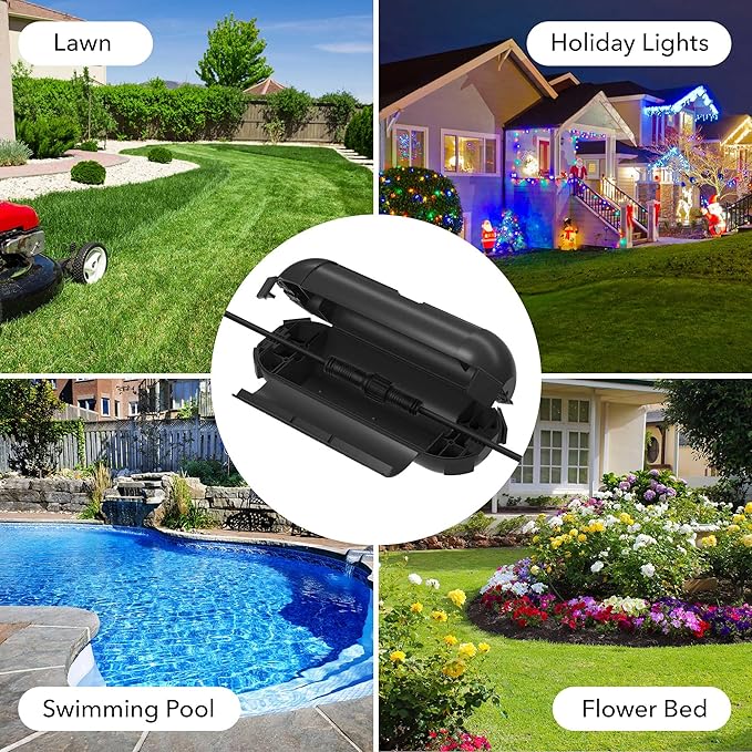 [2 Pack] Outdoor Extension Cord Safety Cover, BN-LINK Outdoor Plug Protector Waterproof, Electrical Connection Box for Holiday String Lights & Tools, Black