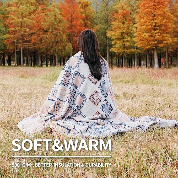 ACUSHLA Merino Wool Camp Blanket - Warm Thick Washable Large Bed Couch Camping Outdoor Sleeping Patio Throw Blanket All Weather, Scandinavia-Grey 79X63