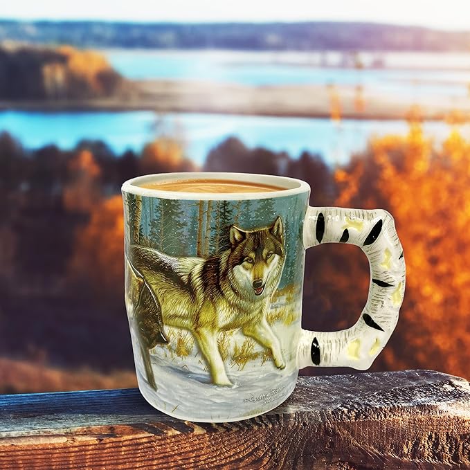 Rivers Edge Products 3D Ceramic Coffee Mug with Handle, 15 Ounces, Espresso Cups and Coffee Cups Ceramic, Perfect for Coffee, Expresso, Latte, or Tea