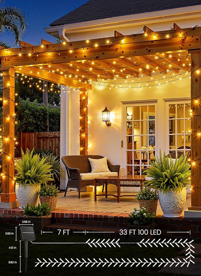 Brightown Solar String Lights Outdoor, 4 Pack Total 160FT 400 LED Solar Powered Lights Waterproof with 8 Modes, Auto On/Off, Patio Lights for Outside Tree Garden Balcony Party Decor (Warm White)