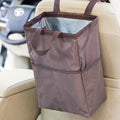 Ginsco New Leak-Proof Travel Car Trash Bag, 3.5 Gallons Large Capacity Hanging Car Trash Can with Hook and Loop Lid and Handle, Multipurpose Trash Bin with Storage Pockets for SUV RV Camping (Brown)