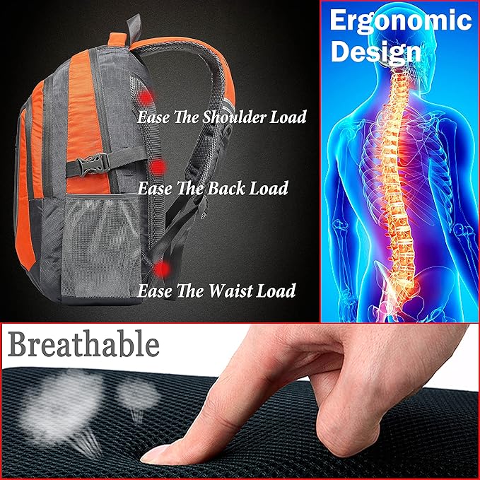 ProEtrade Backpack Bookbag for College Sturdy Travel Business Hiking Fit Laptop Up to 15.6 Inch Multi Compartment Gifts for Men Women Night Light Reflective (Orange)
