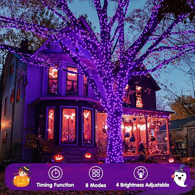JMEXSUSS 400 LED Purple Christmas Lights Indoor Outdoor, 132 ft String Lights Plug in with Remote, 8 Modes Purple Christmas Tree Lights for Garden Patio Party Christmas Decoration (Pack of 2)