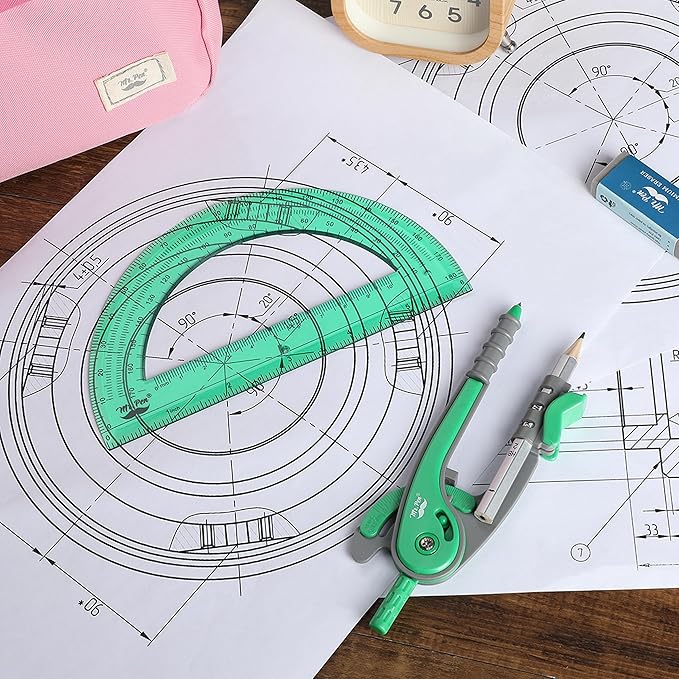 Mr. Pen- Geometry Compass and Protractor Set, 6 Inch Compass, 6 Inch Protractor, Drawing Tool for School, Clear Plastic, Easy Grip, Precision Design for Math, Art, Drafting, Architecture