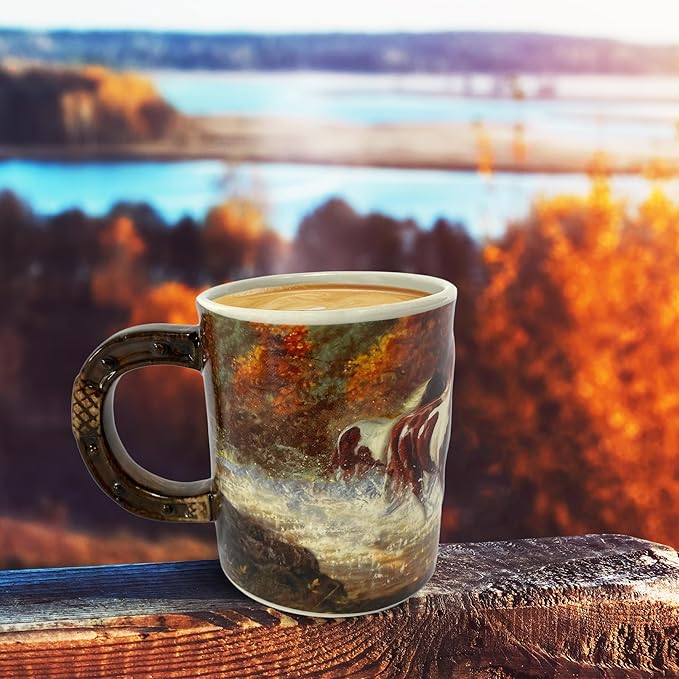 Rivers Edge Products 3D Ceramic Coffee Mug with Handle, 15 Ounces, Espresso Cups and Coffee Cups Ceramic, Perfect for Coffee, Expresso, Latte, or Tea