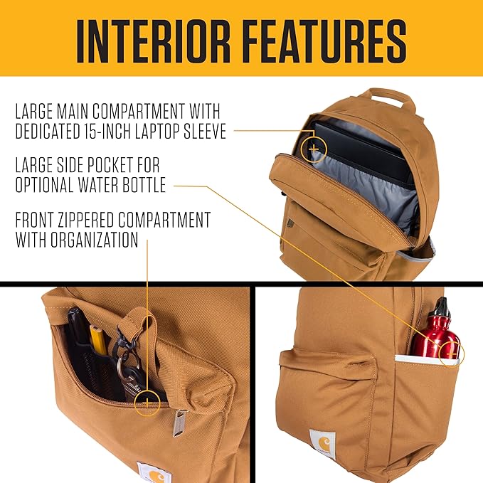 Carhartt 21L Classic Laptop Backpack, Water-Resistant Pack W/ 15" Laptop Sleeve and Organizational Compartments, Workwear Blue