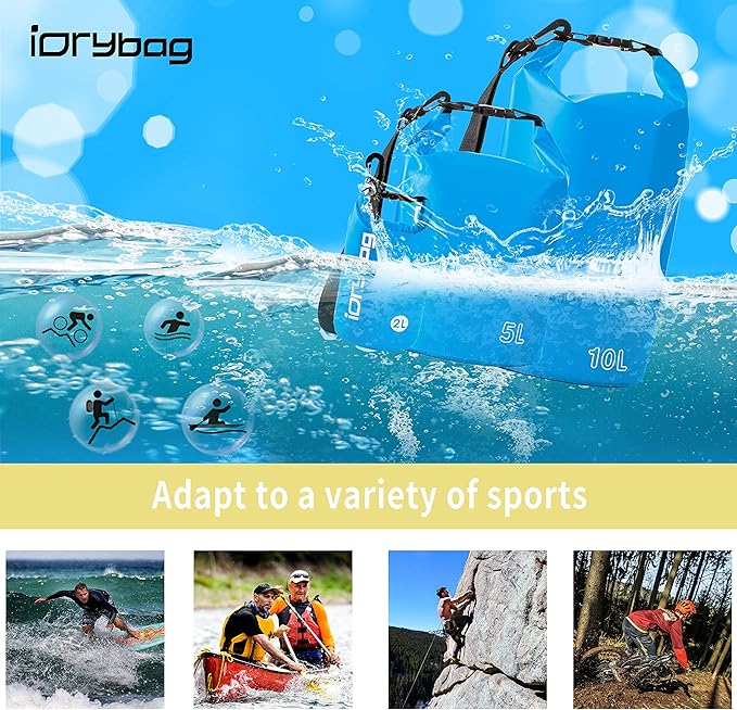 IDRYBAG Dry Bag for Kayaking Waterproof 2L/5L/10L/15L/20L, Small Dry Sack Waterproof Bag for Boating