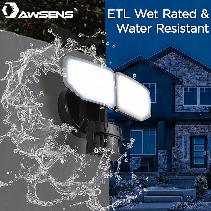 30W LED Security Lights Motion Sensor Light Outdoor, 180 Degree, 2600 LM, 5100 K, ETL Water Resistant, 2 Head Motion Detector Flood Light for Garage, Yard, Porch (Bronze)