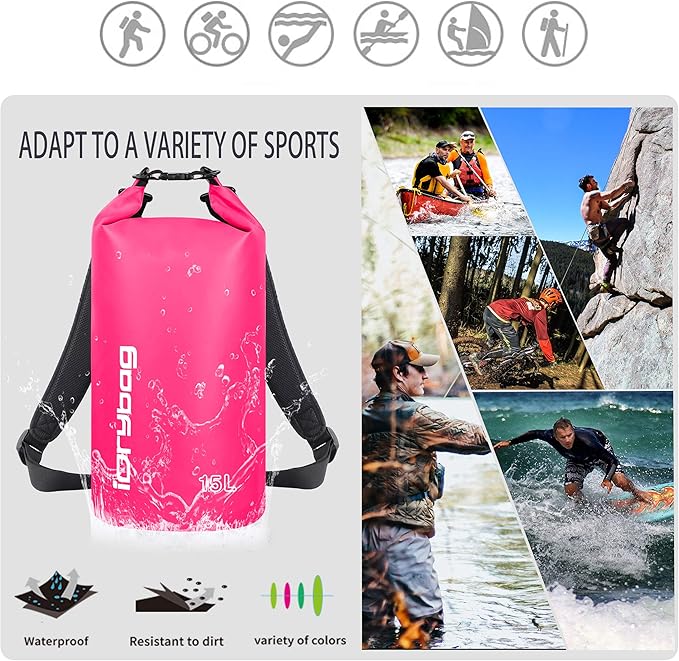 IDRYBAG Dry Bag for Kayaking Waterproof 2L/5L/10L/15L/20L, Small Dry Sack Waterproof Bag for Boating