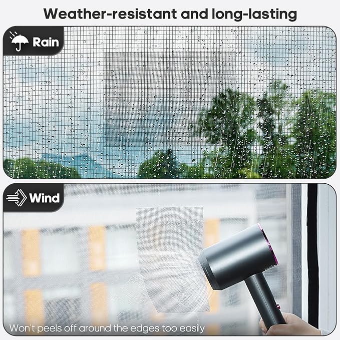Secopad 5" x 7" Grey/Black Screen Repair Kit, 6 PCS Window Screen Patch Repair Tape for Mesh Window Door, Strong Adhesive Fiberglass Mesh Patch Tape