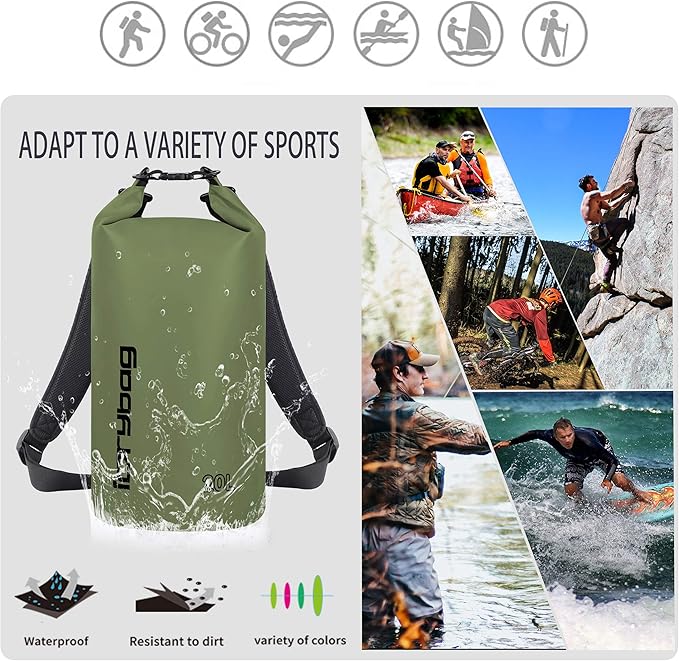 IDRYBAG Dry Bag for Kayaking Waterproof 2L/5L/10L/15L/20L, Small Dry Sack Waterproof Bag for Boating