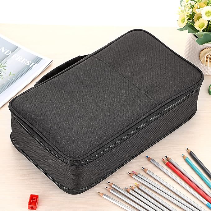 BTSKY Colored Pencil Case 360 Slots Pencil Bag Organizer High Capacity Holder with Double Zippers Multilayer Compatible with Crayola Colored Pencils Watercolor Pens & Gel Pens Black