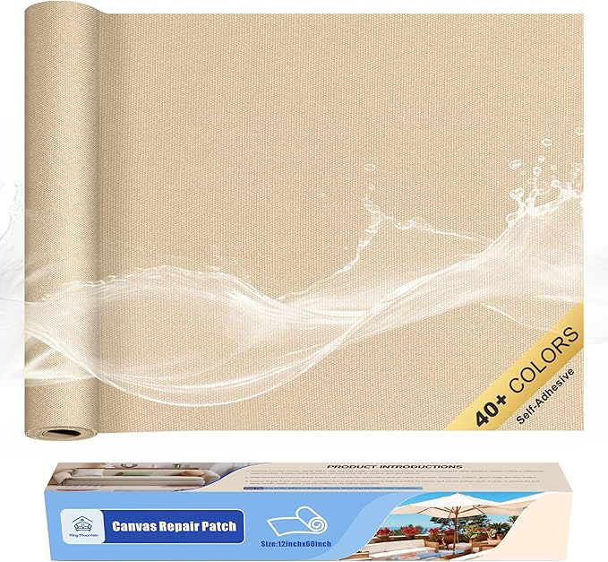 KING MOUNTAIN Canvas Repair Tape,Outdoor Gear Patch, 12×60 Inches,Waterproof,Self-Adhesive for Repairing Boat Covers,Sun Shades,Sofas,Tents,Lounge Chairs,Awnings (Khaki)