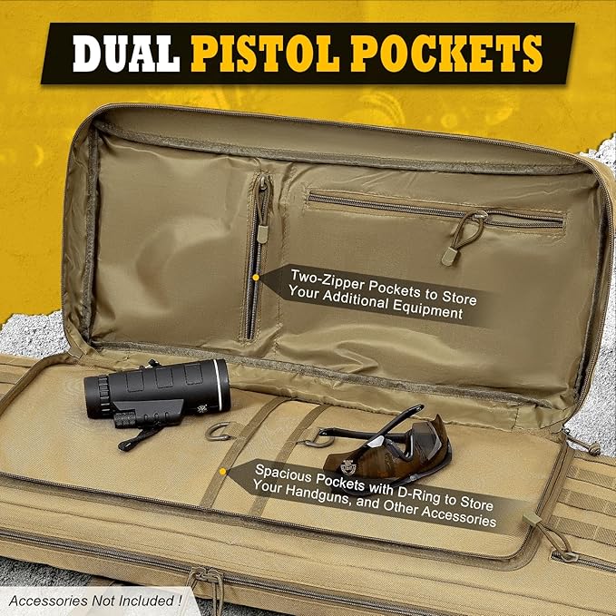 DULCE DOM 36 42 48 Inch Double Rifle Case, Tactical Soft Padded Backpack for Hunting & Shooting Range, Heavy-Duty Storage Gun Bag for 2 Rifles & Pistols with Lockable Zippers & MOLLE System