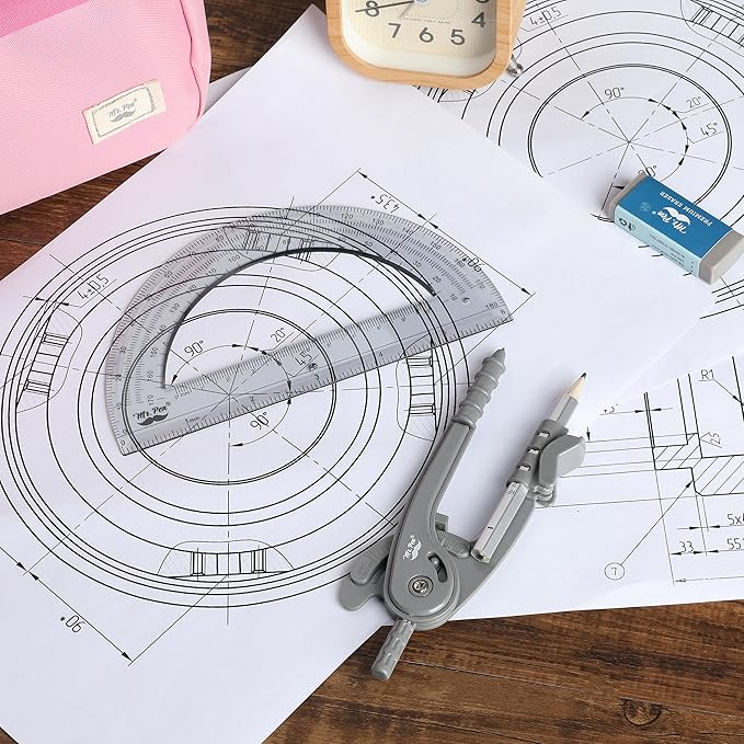 Mr. Pen- Geometry Compass and Protractor Set, 6 Inch Compass, 6 Inch Protractor, Drawing Tool for School, Clear Plastic, Easy Grip, Precision Design for Math, Art, Drafting, Architecture
