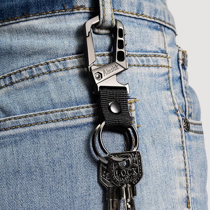 Heavy duty key chain,bottle opener function car keychains,versatile metal snap hook carabiner clip and 2 key rings