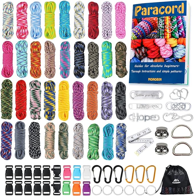 MONOBIN Paracord Combo Kit - 36 Colors, Multifunction Ropes & Accessories for Crafts
