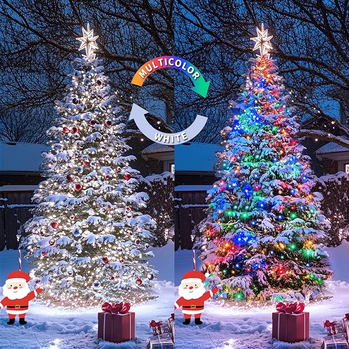 JMEXSUSS 2 Pack Solar String Lights Outdoor Waterproof, Total 66 FT 200 LED Solar Christmas Lights Outdoor, Twinkle Light for Christmas Tree Outside Garden Yard Xmas Decor, White to Multicolor