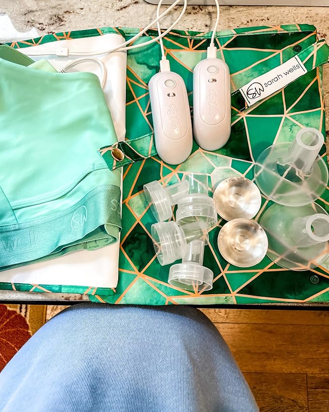 Sarah Wells Pumparoo Wet Dry Bag for Breast Pump Parts – Compact Organizer with Waterproof Pocket, Staging Mat & Fridge Hack – Machine Washable Pumping Accessory (Mosaic)