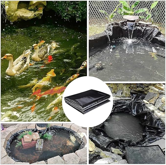 ToLanbbt Pond Liner 14 FT x 14 FT HDPE Pond Liners, 20 Mil UV Resistant Preformed Pond Liner Easy Cutting, Pond Liner for Natural Looking Ponds, Waterfall, Koi Pondsand Water Garden (Black)