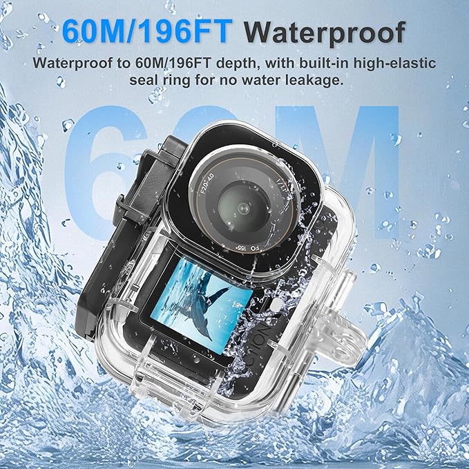 FitStill 60M/196FT Waterproof Case for DJI OSMO Action 6, Dual Cold Shoe Design Thickened Sealing Ring, Optical Glass Lens, djiI Action 6 Protective Accessories