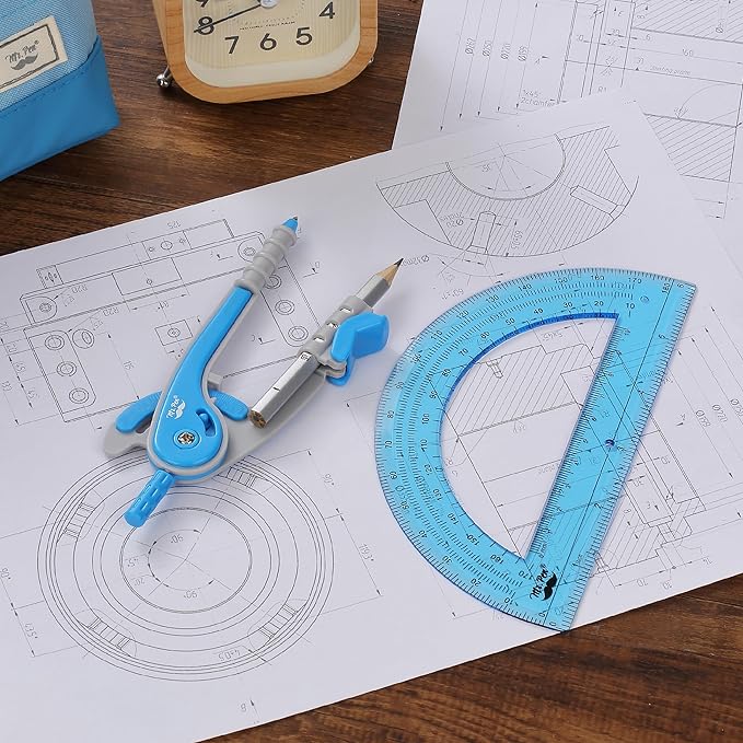 Mr. Pen- Geometry Compass and Protractor Set, 6 Inch Compass, 6 Inch Protractor, Drawing Tool for School, Clear Plastic, Easy Grip, Precision Design for Math, Art, Drafting, Architecture