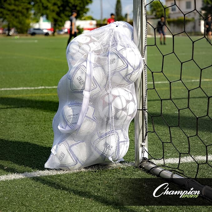 Champion Sports Mesh Equipment Bag – Heavy-Duty Nylon Drawstring Bag with Lock & ID Tag, Breathable Storage Sack for Balls, Swim Gear, Laundry & Toys, Multiple Sizes & Colors