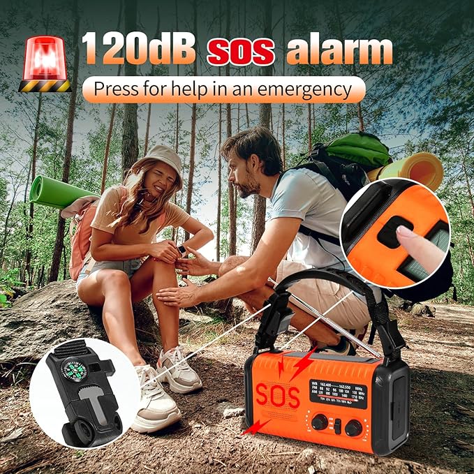 20000mAh Emergency Solar Crank Radio, 4 Ways Powered Portable Weather Radio AM/FM NOAA with USB Charged, Phone Charger, SOS Alarm Flashlight Reading Lamp, Headphone Jack, Compass for Camping Hiking