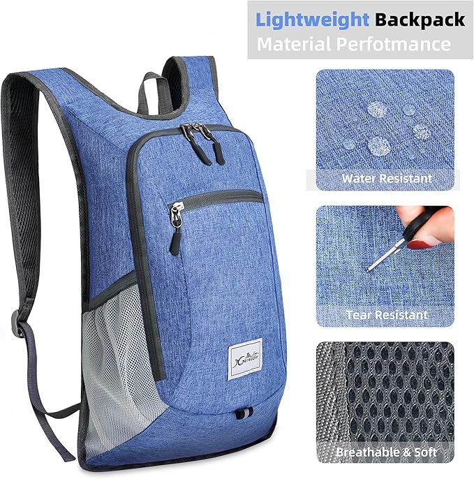 Xgunion Hiking Backpack 10L Small Travel Lightweight Daypack Foldable Hiking Packable Camping Hiking Backpacks for Women Men (Sky Blue)