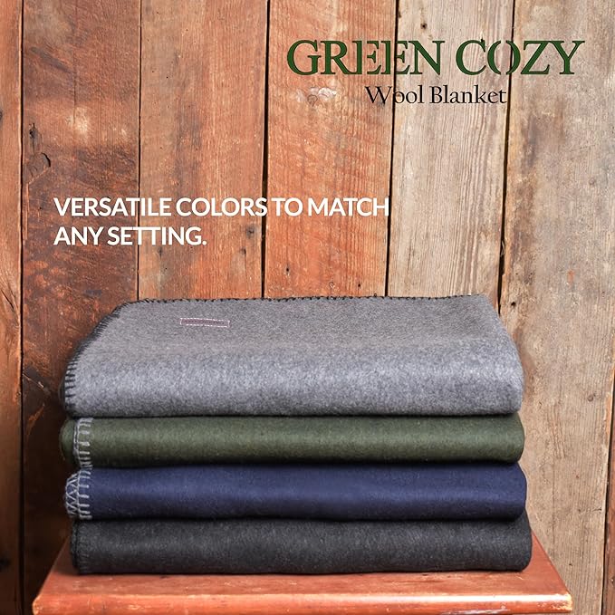 Military Style Wool Blanket – Cushioned, Breathable, Durable, Warm & Washable – Double-Stitched Border – Great for Camping, Outdoor, First Aid, Travel, Car – Fire-Resistant – 64"x90" 4.7lb (Gray)