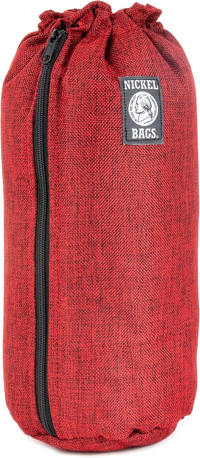 Nickel Bags Padded Drawstring Duffle Tube, Hemp Protective Sling Bag with Soft Velour Interior, Breakable-Safe Storage for Glass & Gear, Durable Zipper & Strap (14 Inch, Red)