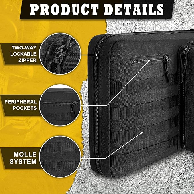DULCE DOM 36 42 48 Inch Double Rifle Case, Tactical Soft Padded Backpack for Hunting & Shooting Range, Heavy-Duty Storage Gun Bag for 2 Rifles & Pistols with Lockable Zippers & MOLLE System