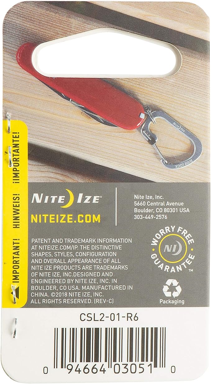 Locking Carabiner Clip, Black, 1-3/32 in