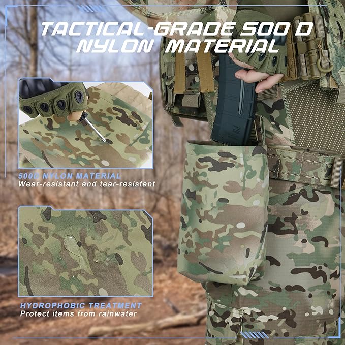 Tactical Dump Pouch for Battle Belt & MOLLE Systems | Foldable Mag Pouch with Drawstring Closure | for Hunting, Duty, Paintball | Includes Flag Patch