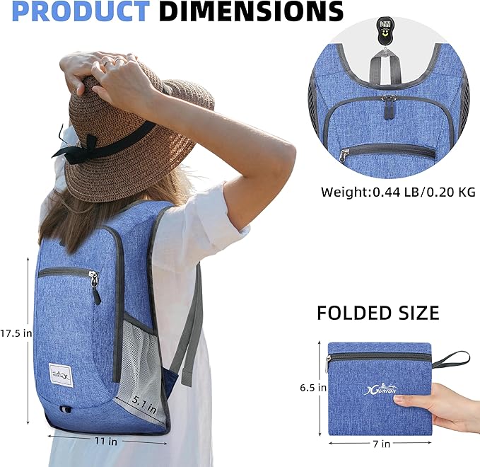 Xgunion Hiking Backpack 10L Small Travel Lightweight Daypack Foldable Hiking Packable Camping Hiking Backpacks for Women Men (Sky Blue)