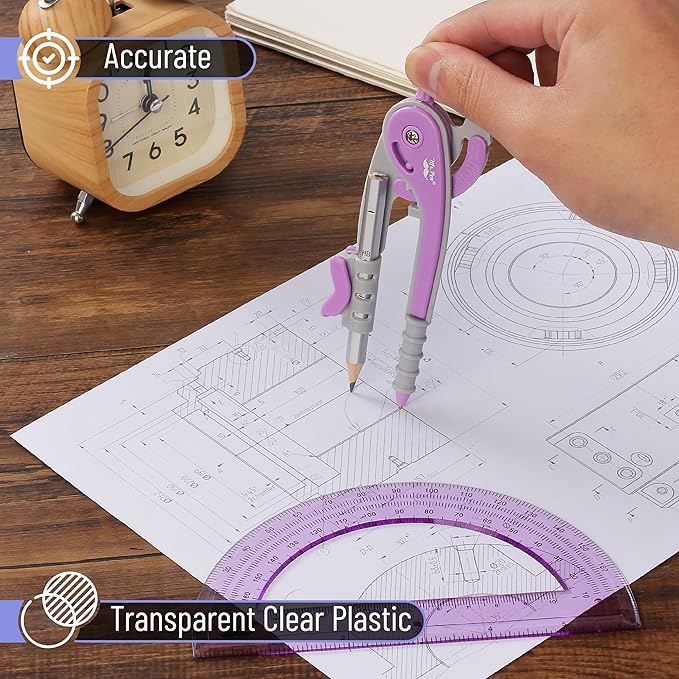 Mr. Pen- Geometry Compass and Protractor Set, 6 Inch Compass, 6 Inch Protractor, Drawing Tool for School, Clear Plastic, Easy Grip, Precision Design for Math, Art, Drafting, Architecture