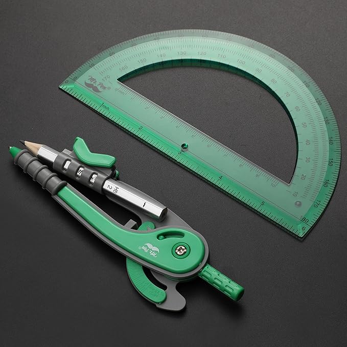 Mr. Pen- Geometry Compass and Protractor Set, 6 Inch Compass, 6 Inch Protractor, Drawing Tool for School, Clear Plastic, Easy Grip, Precision Design for Math, Art, Drafting, Architecture
