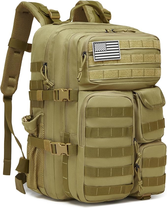 Wotony Tactical Backpack - Military waterproof backpack with multiple pockets and tactical gear for the outdoors (khaki, 45L)